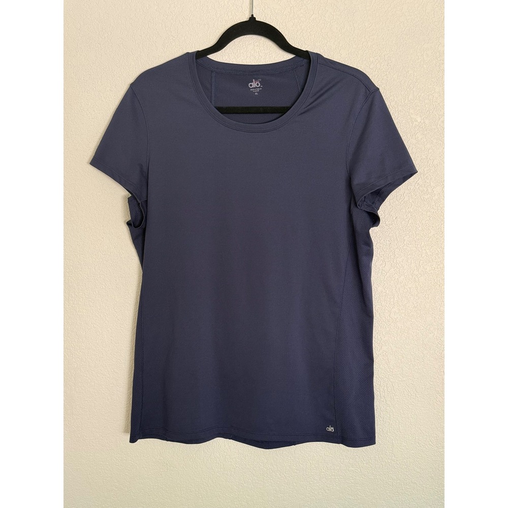 Alo Yoga CoolFit Navy Blue Short Sleeve Mesh Panel Athletic Workout Tee XL